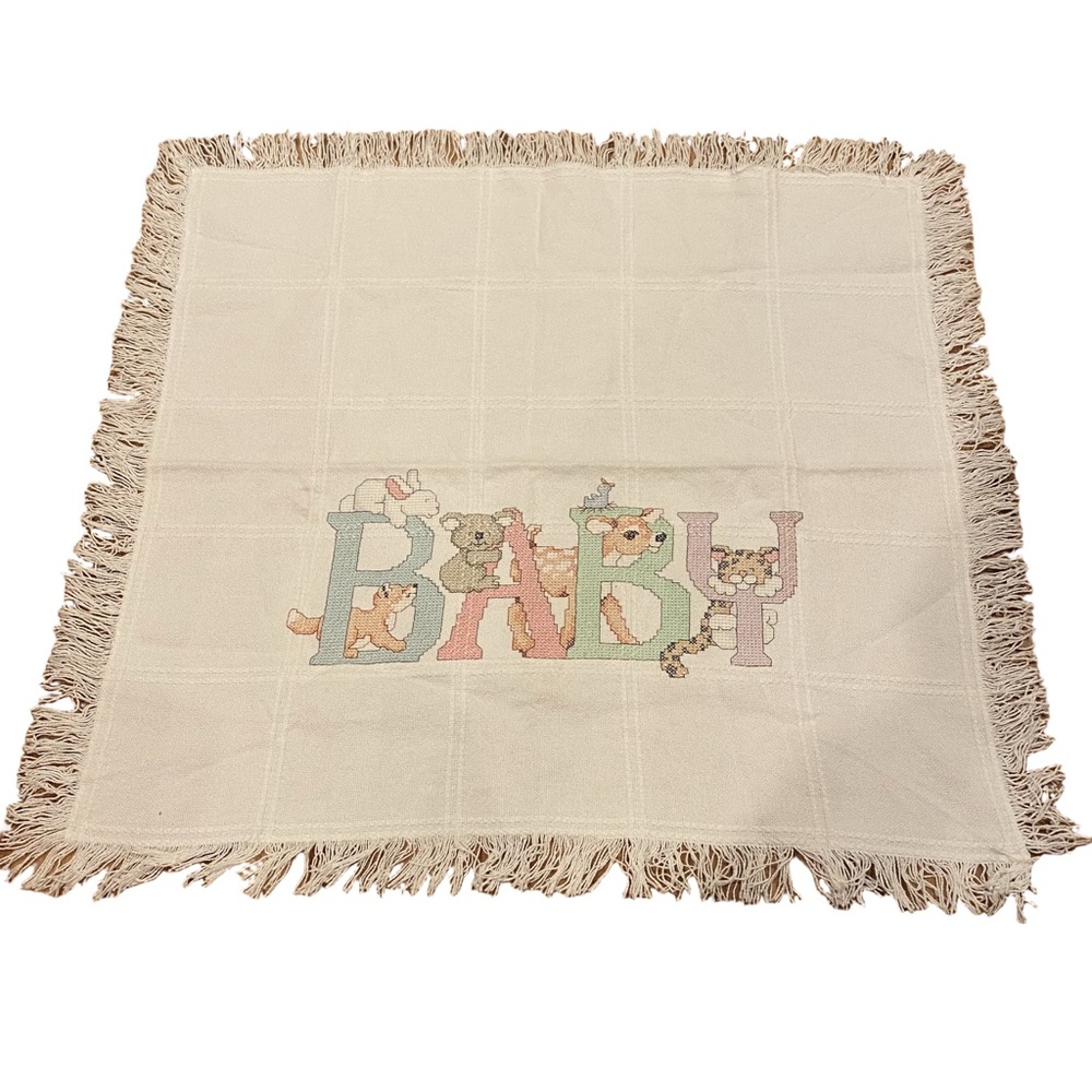 Needlecrafts Stamped Cross Stitch Animal Baby Quilt Infant Throw Craft Fringe